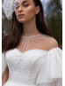 Elbow Sleeves White Glitter Lace Tulle Exclusive Wedding Dress